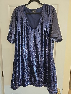 City Chic Dark Blue Scattered Glow Sequin Dress   Plus Size M 18   Sparkly Chic