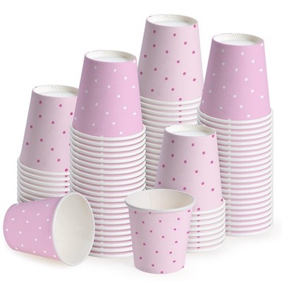 3oz Paper Cups - 100 Pack Disposable Bathroom Cups with Pink and White Dot De...