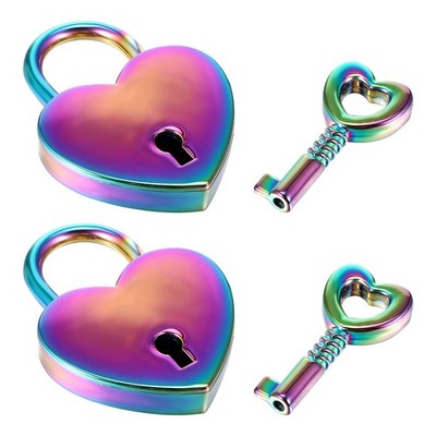 2Pcs Small Heart Shaped Locks with Key, Mini Metal Heart Padlock Colorful Pe...