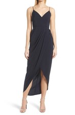 New Shona Joy Size US 4 Tulip Hem Midi Cocktail Slip Dress Sleeveless Navy Blue