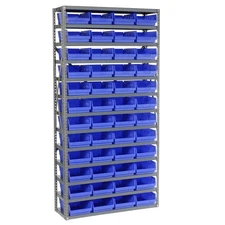 13 Shelf Steel Shelving with (48) 4"H Plastic Shelf Bins Blue 36x12x72