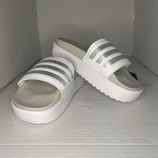 Adidas Adilette Platform Sandal IE9703 White Women's Size 6 M NIB CUSHY SILVER 