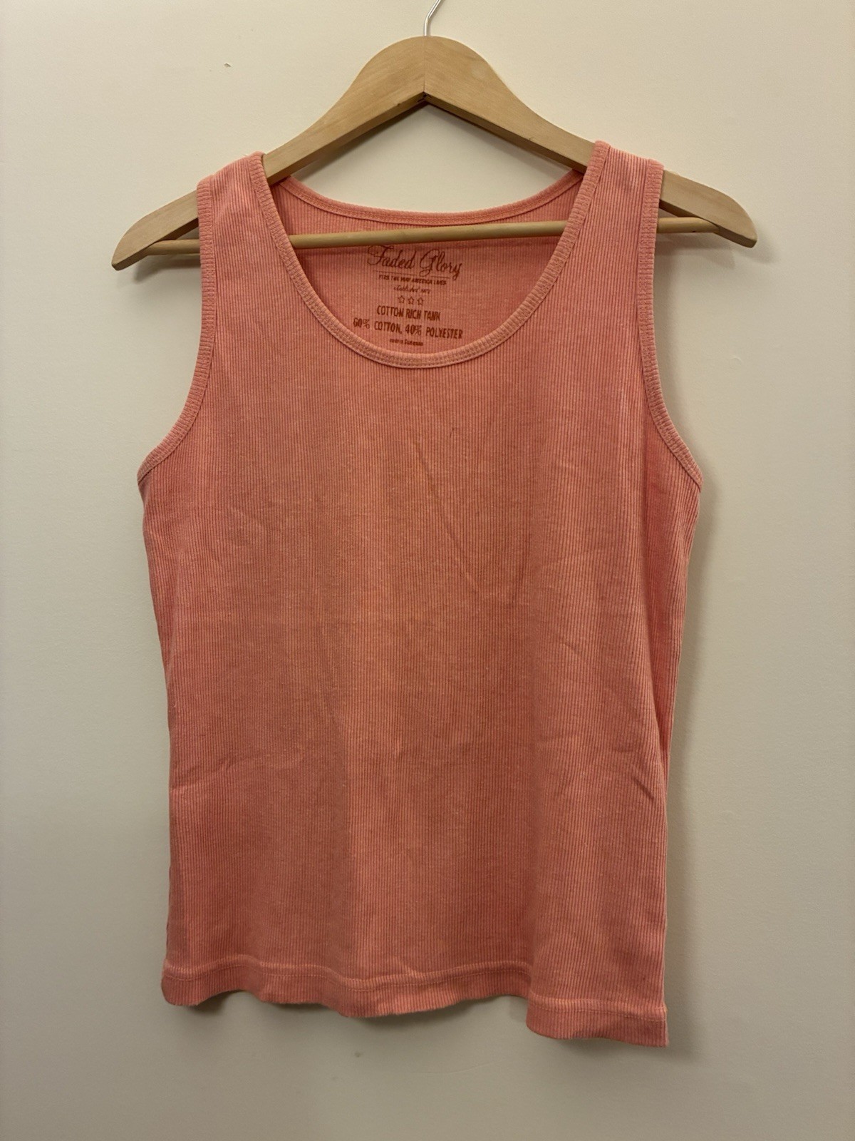 Faded Glory Cotton Rich Tank Women's Ribbed Scoop Neck Tank Top Peach Heather L