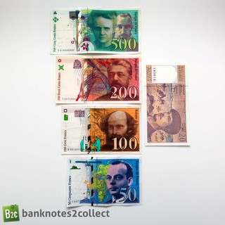 FRANCE: Set of 5 French Franc Banknotes.