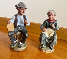 Coppia Statuine Vintage Stile Capodimonte - Porcellana Biscuit Dipinta a Mano