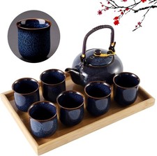 DUJUST Japanese Porcelain Tea Set for 6, Kiln Altered Glaze Teapot & Cups, Uniq