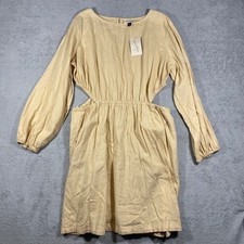 Universal Thread Cutout Midi Dress Womens XXL Tan Linen Blend Long Sleeve