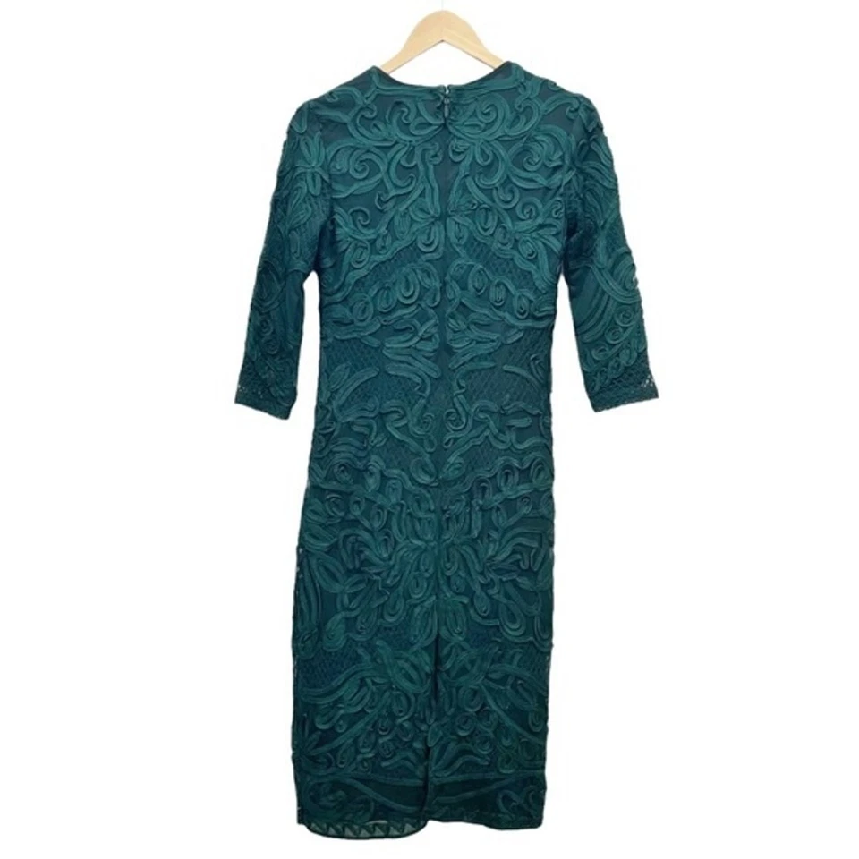 JS Collections Lace Dress Forest Sheer Sleeve Soutache Midi Sheath Dress Size 2 - Image 4 of 4