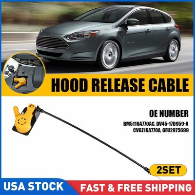 2PCS Bonnet Hood Release Lever Handle & Cable Set Fits For 2012-2018 Ford Focus