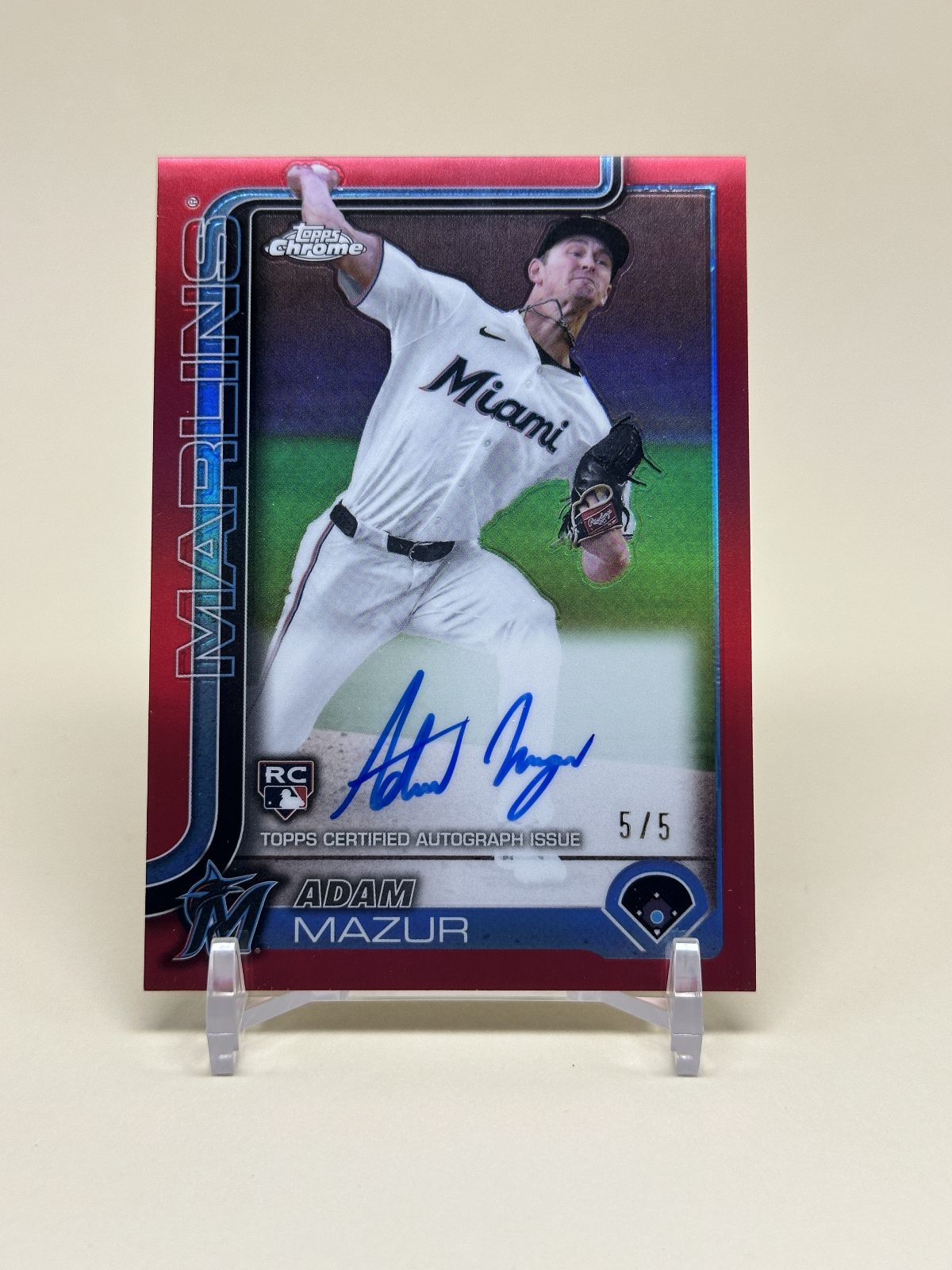 2025 Topps Chrome Adam Mazur Rookie Autograph - Red Refractor 5/5 #RA-AM Marlins