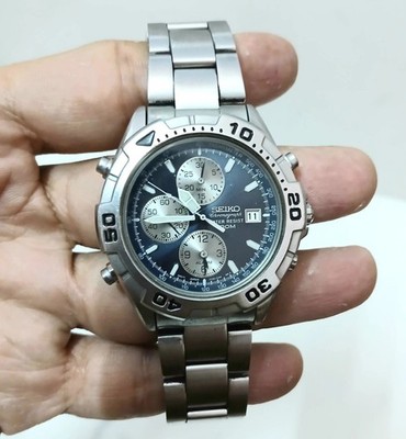 Vintage SEIKO 7T32-7F70 Blue Diver Chronograph Chunky Quartz Mens