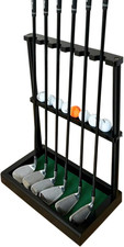 Solid Wood Golf Club Rack Stand for 6 Clubs and Ball Storage, Indoor Use