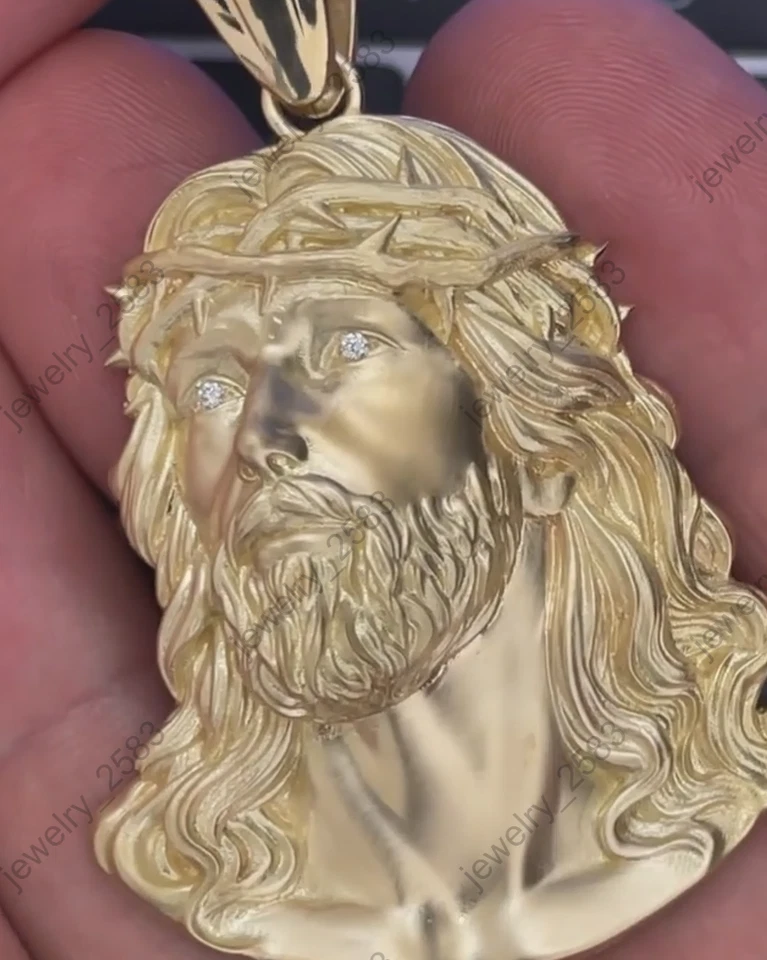 Certified Natural Diamond Christmas Gift Mens Jesus Head Medallion Pendant 925S - Image 3 of 4