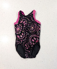 GK ELITE Gymnastics Dance Leotard child extra small CXS Pink Black POLKA DOTS