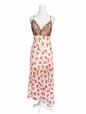 NWT Urban Outfitters Harper Lace Printed Midi Dress Floral Slip Asymmetric XS