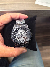 Invicta Men's Quartz Chronograph Skull Dial Stainless Steel Black Bracelet