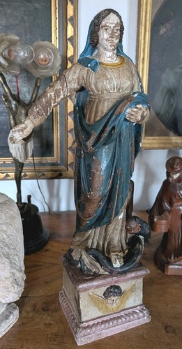 SCULPTURE POLYCHROME XVIII ÈME SIÈCLE VIERGE ÉCOLE ESPAGNOLE - Zdjęcie 2 z 11