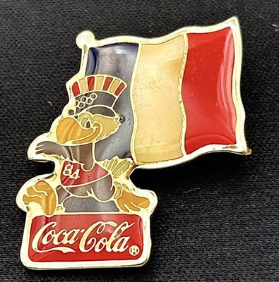 Vintage 1984 Los Angeles Olympics Coca-Cola Sam the Eagle France Flag Lapel Pin