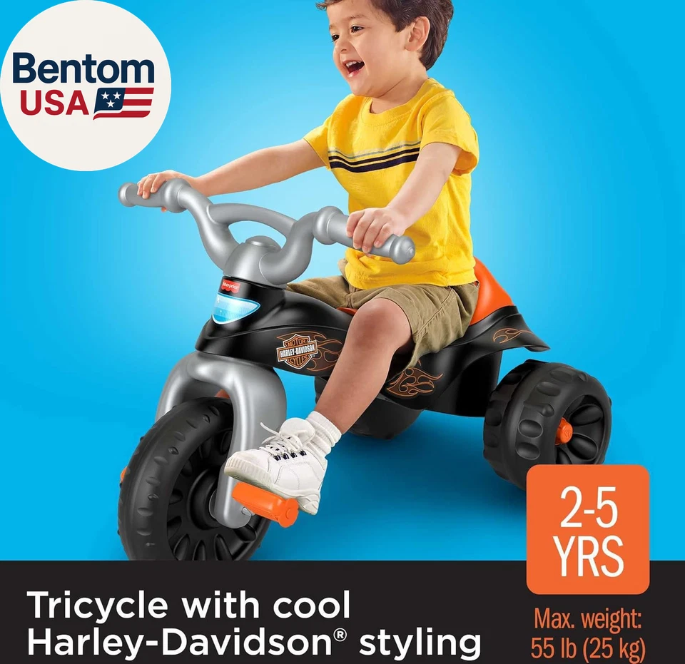 Triciclo Harley-Davidson Tough Trike para niños pequeños, bicicleta de juguete con empuñaduras de manillar y St Foto 2 de 4