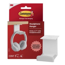 Command Headphone Hanger, 1 Holder and 4 Strips, Holds a 2.7" Wide White