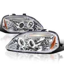 Fits 1999-2000 Honda Civic Led Halo Projector Headlights Lamps Left+Right 99-00