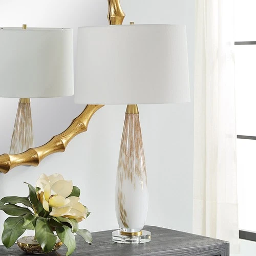 Uttermost Lyra White and Gold Table Lamp - 29"H, Shade 10"H x 15"Dia. - Picture 3 of 7