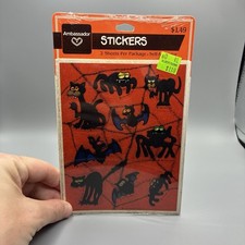 Vintage 1984 Hallmark Ambassador Halloween Stickers Cats Spider Bats NOS