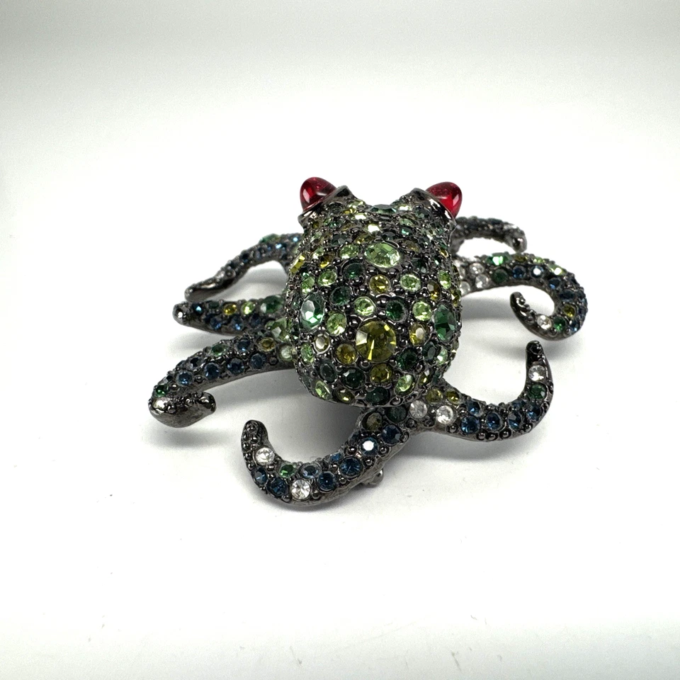 Broche prendedor vintage de cristal pulpo verde y púrpura KJL Kenneth Jay Lane Foto 4 de 4