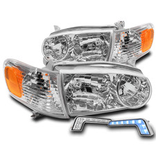 For 01-02 Toyota Corolla Replacement Chrome Headlight Headlamp Blue Led Drl Kit