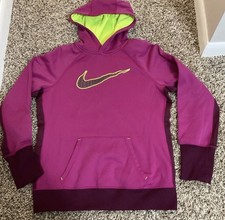 Nike Therma-FIT Hoodie Womens Small Purple Neon Green Logo Athletic Pullover