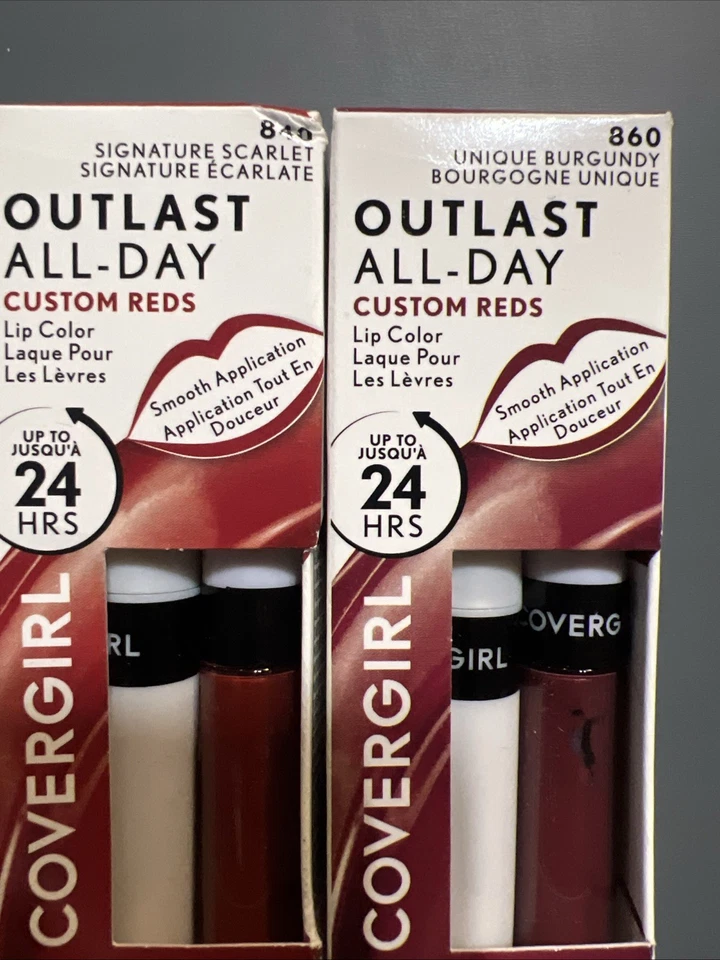 2 Covergirl Outlast All-Day, Lip Color Set~#860 Burgundy #840 Scarlett~Mix Lot - Image 2 of 4