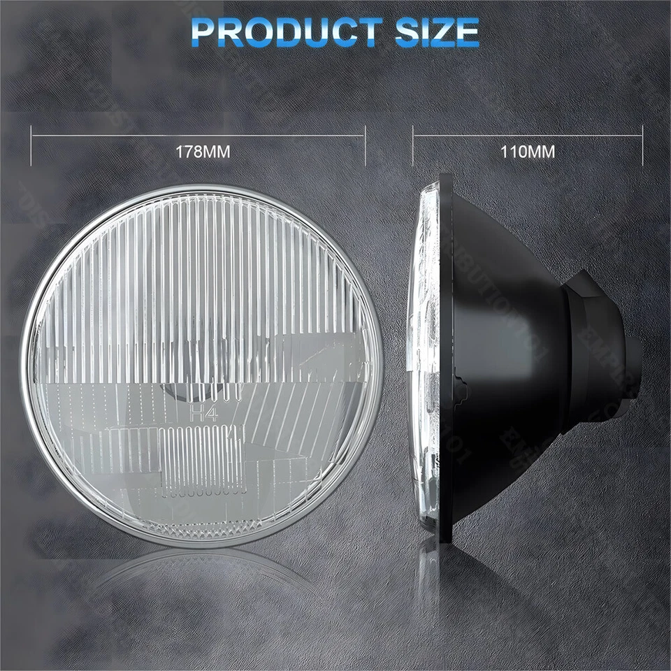 Par de faros LED redondos de 7 pulgadas cromados haz alto/bajo para Ford Mustang 1964-1973 Foto 3 de 4