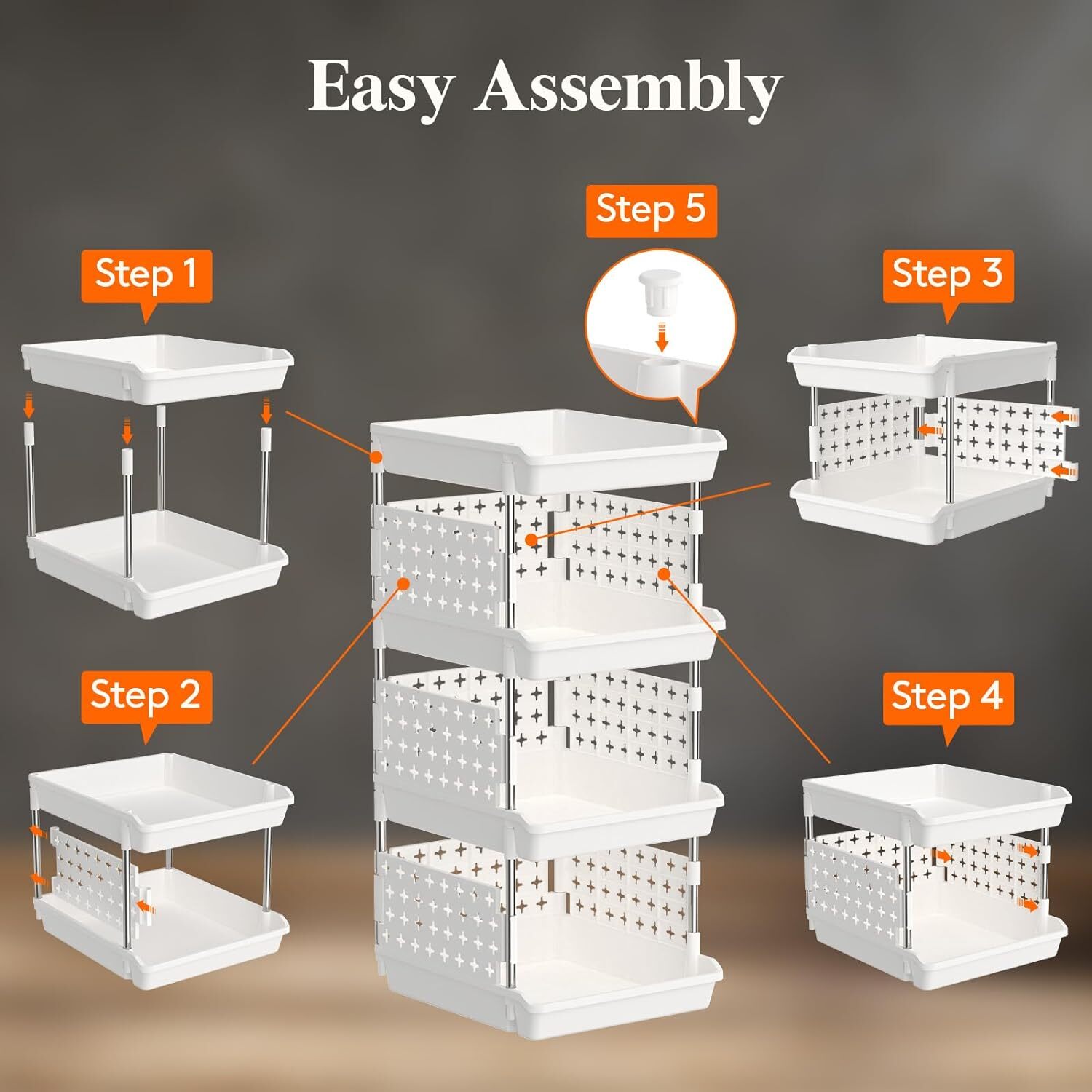 Lifewit Plastic Stackable Storage Baskets, 4 Tier Stacking Bins 4 Tier ...