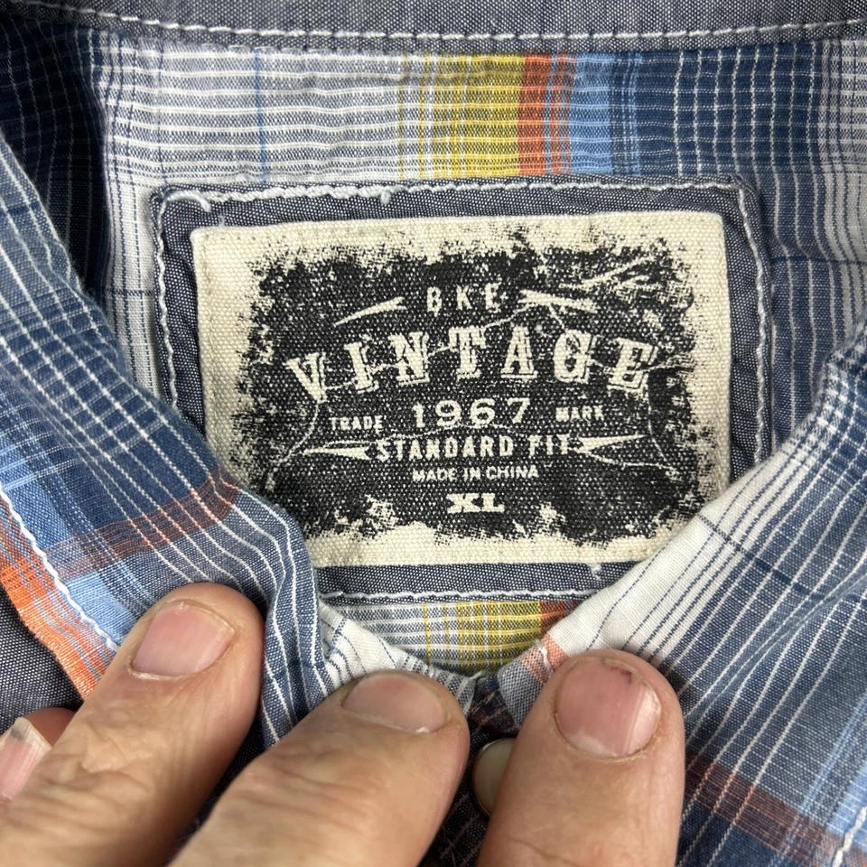 Camisa masculina BKE vintage 1967 ajuste padrão XL pérola encaixe xadrez caubói ocidental - Imagem 3 de 4