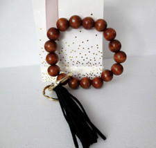 BROWN BEADED BRACELET TASSEL KEYCHAIN W/GIFT BAG