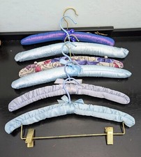 Lot 6 Vintage Padded Satin Blue Purple Floral Hangers Closet Hangers