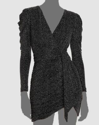 knee length dresses for ladies Black Glitter Wrap Draped Midi Dress – AX Paris US main image 0