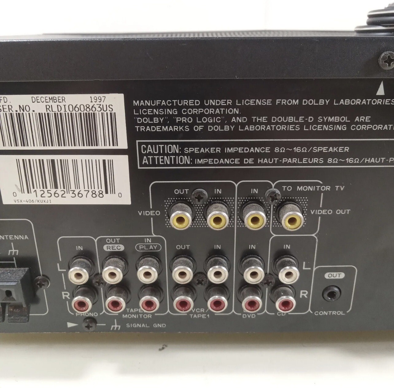 PIONEER VSX-406 AUDIO/VIDEO STEREO RECEIVER HOME AMPLIFIER SYSTEM (NO REMOTE) 