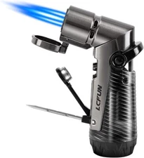 LcFun Torch Lighter Windproof Refillable Triple Jet Flame Butane Lighter with Pu