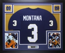 Joe Montana Autographed and Framed Blue Notre Dame Jersey JSA COA