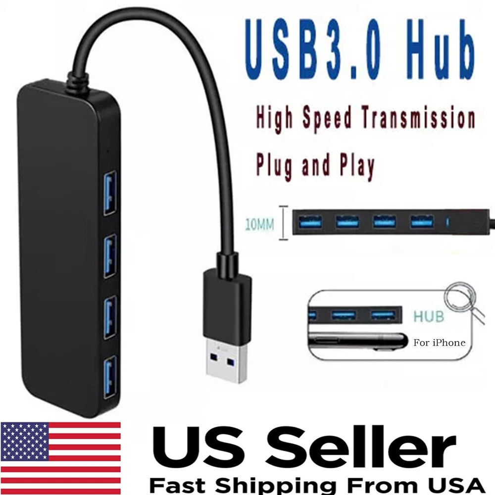 4-Port USB 3.0 Hub for Laptop Flash Drive HDD Expansion