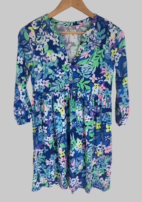 Lilly Pulitzer Women's Loran Dress XS Borealis Blue Tropical Coastal Vacation