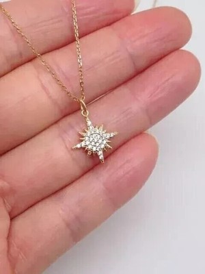 0.60Ct Round Moissanite Small Tiny North Star Pendant 14kYellow Gold Plated