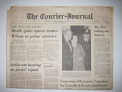 Louisville Courier Journal 1974. Labor Party Harold Wilson Named Prime Minister!
