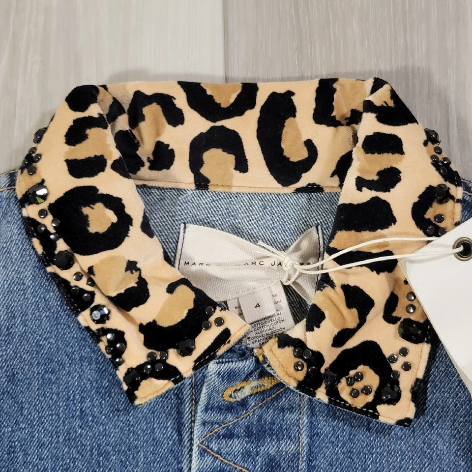 Chaqueta Denim Marc by Marc Jacobs Mujer 4 Auténtica Azul Estampado Animal Cuello Nueva Foto 4 de 4