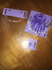 Claire  s Rhinestone Prom Wedding Lot Hair Comb Necklace Choker Earrings Nwt
