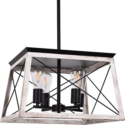 Rustic 4-Light Farmhouse Pendant Chandelier for Dining Room & Entryway