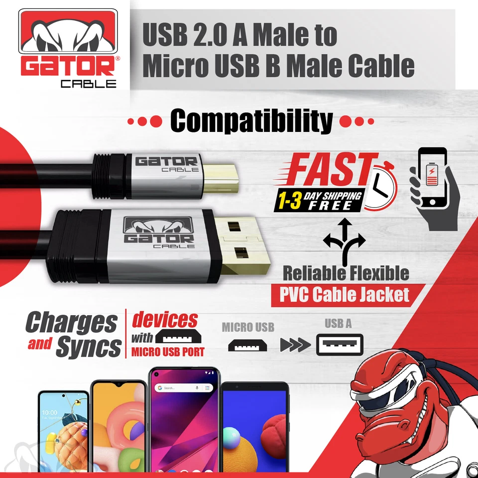 Micro USB Charger Cable Fast Charge Data Sync For Android Samsung LG HTC Moto - Image 4 of 4