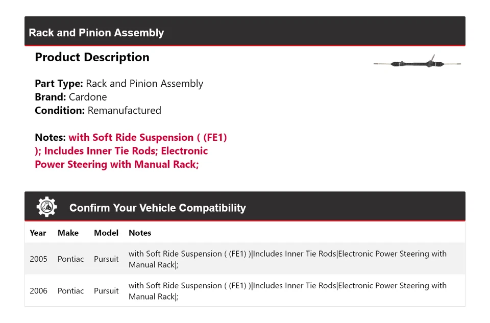 For 2005-2006 Pontiac Pursuit Rack and Pinion Assembly Cardone - Image 2 of 4