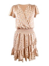MICHAEL Michael Kors Women's Julia Foil-Print Smock-Waist Dress (M, Rosewater)